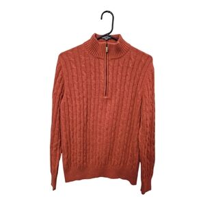 Adesi Cashmere Size 48 (US Small) Orange Cable 1/2 Zip Pullover Sweater